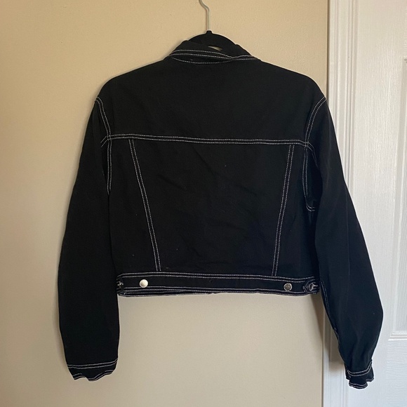 Revamped Black with White Stitching Denim Jacket, Size L - Picture 2 of 8